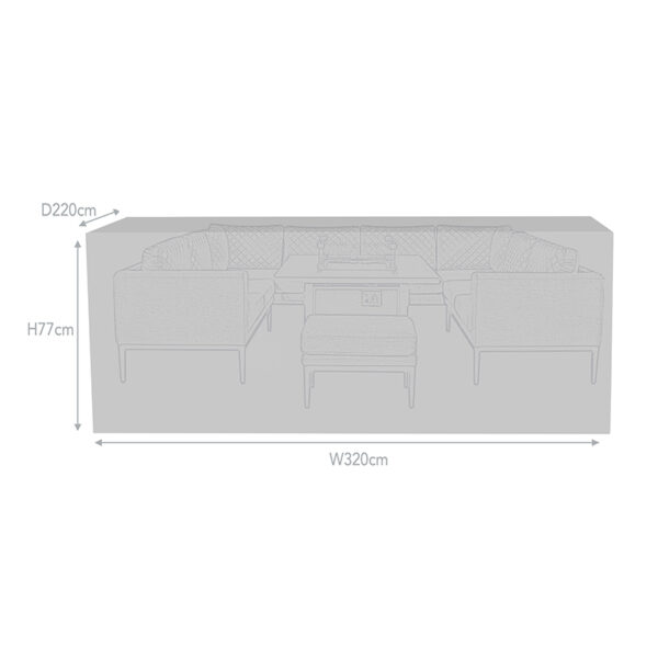 Dimensions for All Weather Furniture Cover for Supremo Leisure U Shaped Modular Rectangular Sofa Set