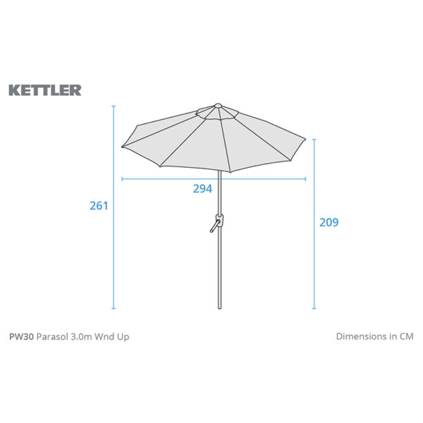 Dimensions for Kettler 3m Wind-Up Parasol