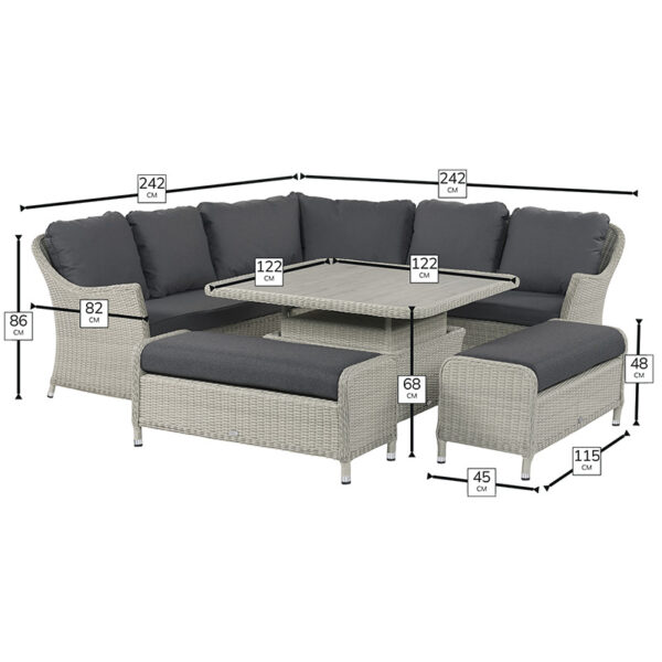 Dimensions for Bramblecrest Monterey Dove Grey Square Modular Lounge Set with Adjustable Table