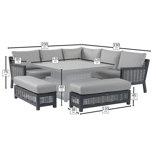 Dimensions for Bramblecrest Portofino Corner Sofa Set with 2 Bench Footstools (No Table)