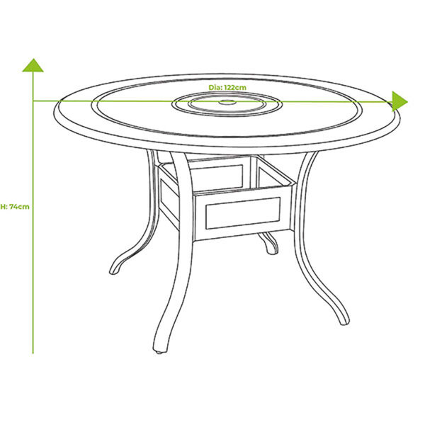 Dimensions for Hartman Capri 4 Seat Round Dining Table