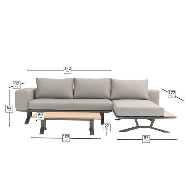 Dimensions for Lucca Rectangular Modular Chaise Sofa Lounge Set
