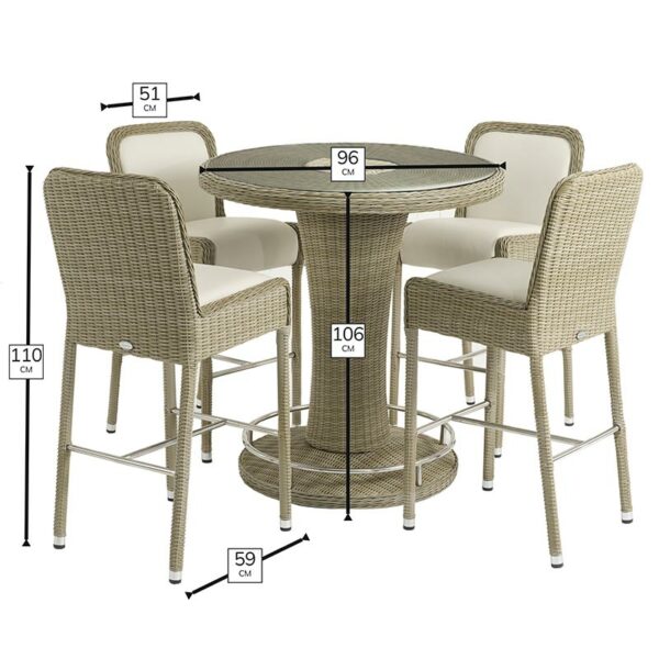 Dimensions for Monte Carlo Round Bar Set with 4 Bar Chairs