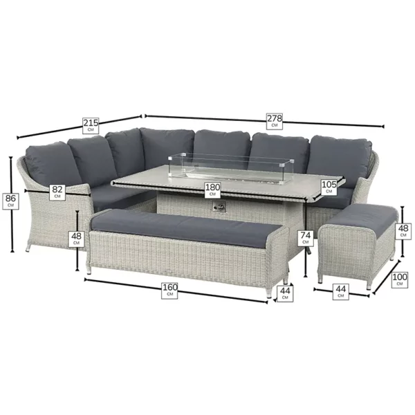 Dimensions for Bramblecrest Monterey Dove Grey Modular Sofa Set with Rectangular Firepit Table