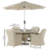 Dimensions for Bramblecrest Monterey Sandstone 4 Seat Round Dining Set with Parasol & Base