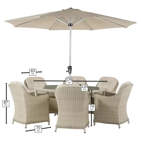 Dimensions for Bramblecrest Monterey Sandstone 6 Seat Elliptical Dining Set with Parasol & Base