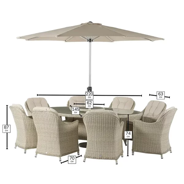 Dimensions for Bramblecrest Monterey Sandstone 8 Seat Elliptical Dining Set with Lazy Susan, Parasol & Base