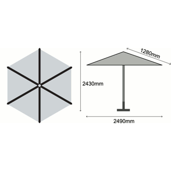 Dimensions for Sturdi Plus 2.5m Round Crank & Tilt Parasol