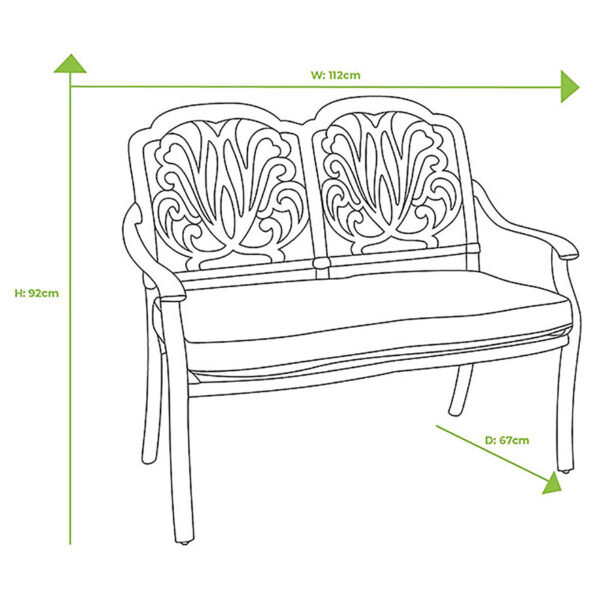 Dimensions for Hartman Amalfi High Back Bench in Bronze with Amber Cushion
