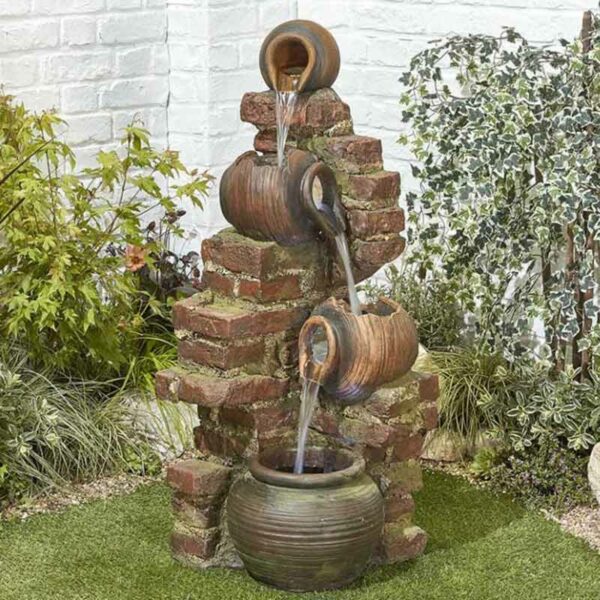 Easy Fountain Flowing Jugs Water Feature with LEDs in garden