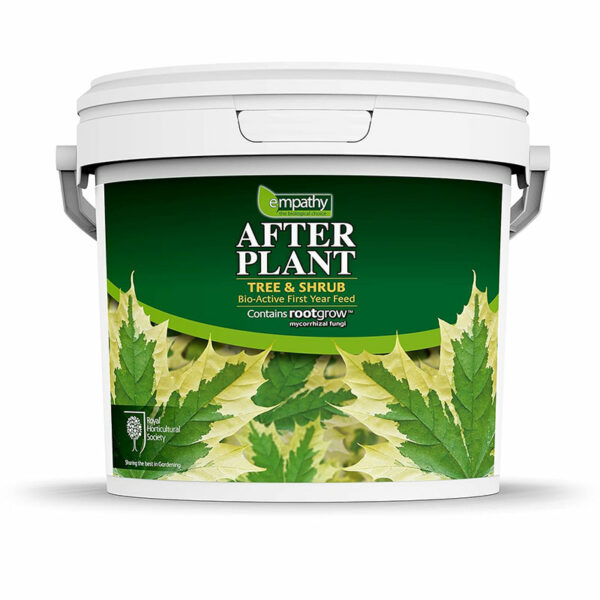 A large, white, 2.5kg tub of Empathy After Plant Tree & Shrub Plant Food.
