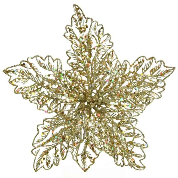 Everlands Gold Glitter Poinsettia Clip