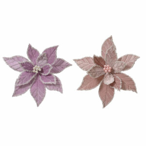 Everlands Polyester Velvet Poinsettia Clip with Beads (Assorted Designs)