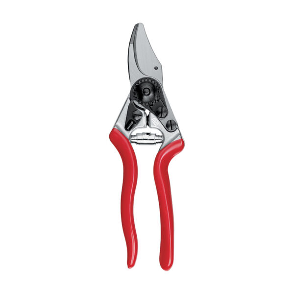 A pair of FELCO Model 6 Compact Bypass Secateurs with red handles.