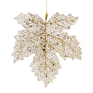 Festive Acrylic Maple Leaf with Gold Glitter