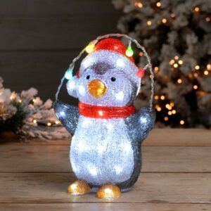 Festive Lit Acrylic Penguin with Lights