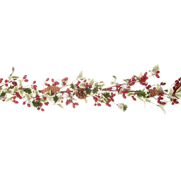 Festive Holly Garland with Red Berries