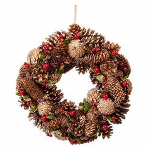 Festive Gold Pinecone Wreath