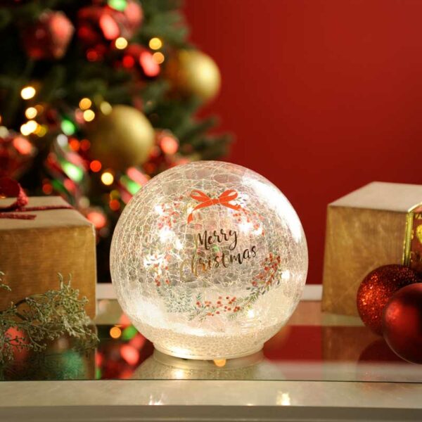 Festive Lit Merry Christmas Crackle Effect Ball