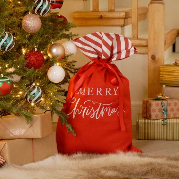 Festive Merry Christmas Red & White Sack