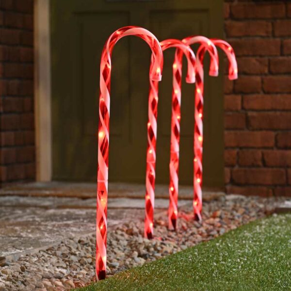 Festive Lit Red & White Candy Cane Stakes (Pack of 4)