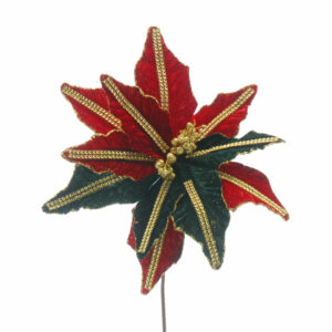 Festive Red, Green & Gold Poinsettia Stem (67cm)