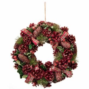Festive Red Pinecone Wreath
