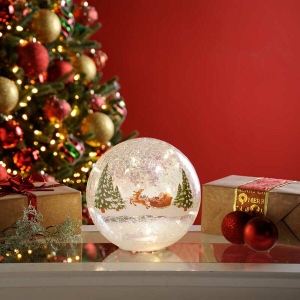 Festive Lit Santa Sleigh Crackle Effect Ball