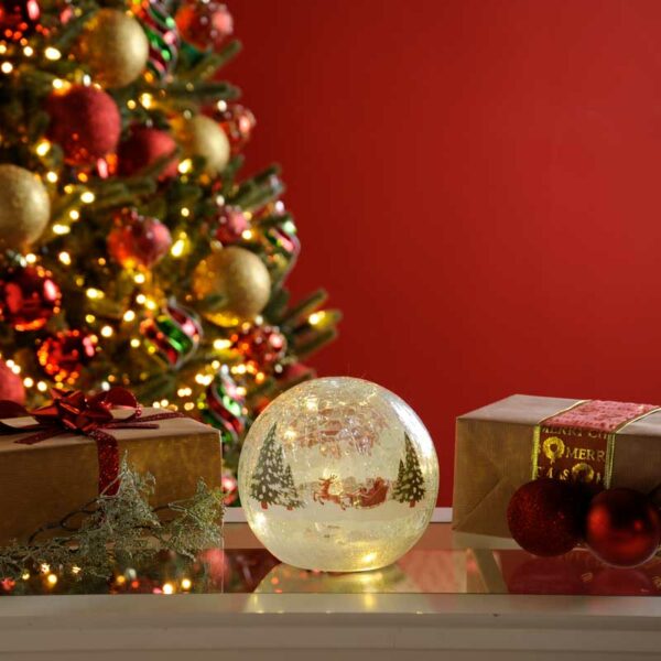 Festive Lit Santa Sleigh Crackle Effect Ball