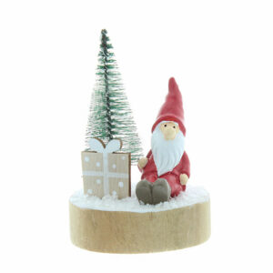 Festive Santa & Tree on Wooden Base