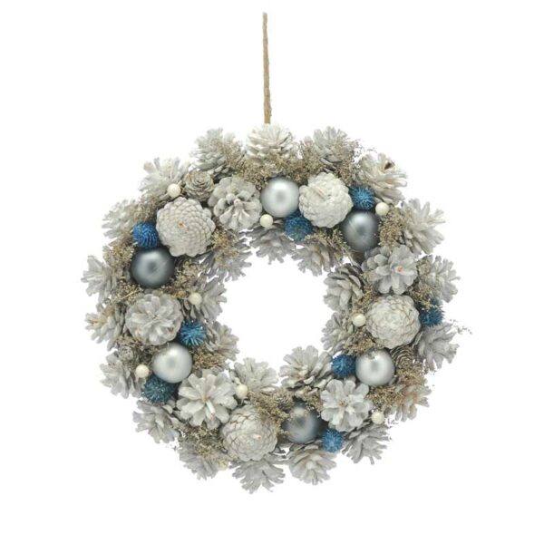 Festive White Pinecone Wreath