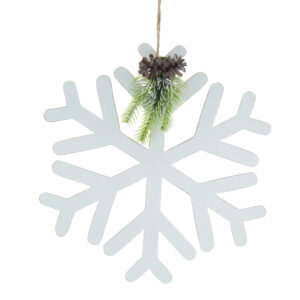 Festive Wooden White Snowflake with Pinecone