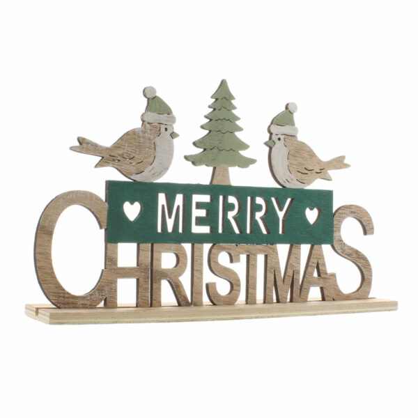 Festive Wooden Merry Christmas with Robins