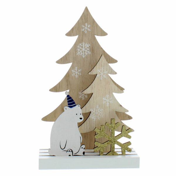 Festive Wooden Tree with Polar Bear