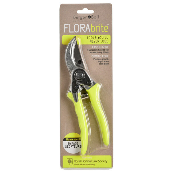Burgon and Ball yellow bypass secateurs in packaging