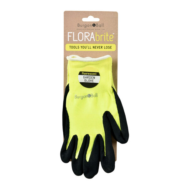 Burgon and Ball FloraBrite yellow Gardening Gloves in packaging