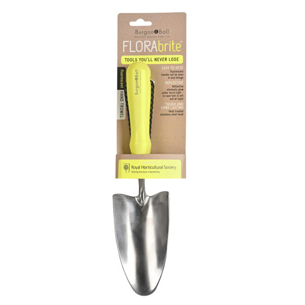 Burgon and Ball FloraBrite Yellow Hand trowel in packaging