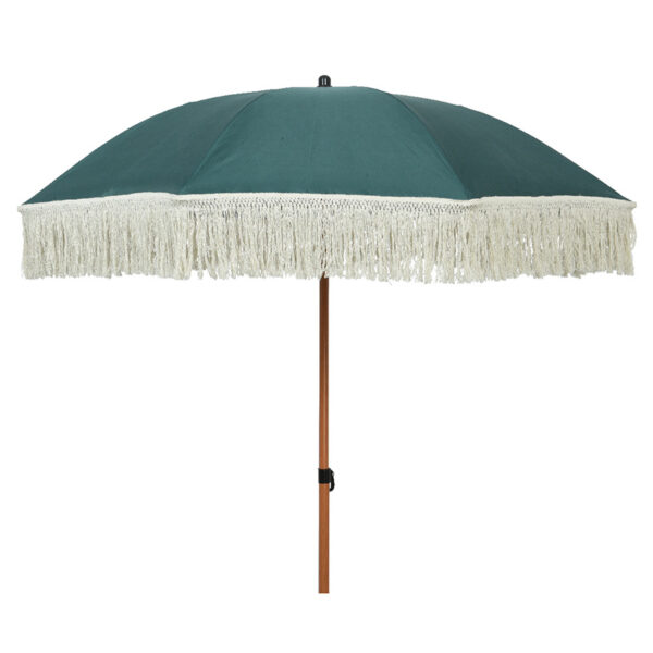 Round 2m Fringed Garden Umbrella Parasol - Green