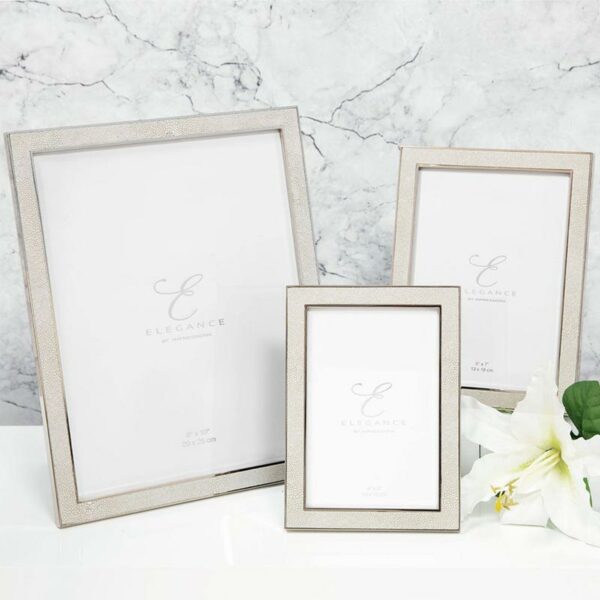 fs78680_t3 Elegance Nickel Plated Cream Faux Shagreen Photo Frame Group