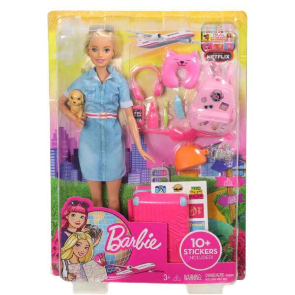 Barbie Travel Doll & Puppy Playset packaging