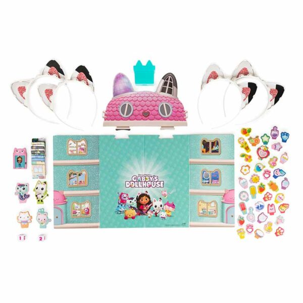 Gabby’s Dollhouse, Meow-mazing Board Game with 4 Kitty Headbands, for Families and Kids Ages 4+ contents