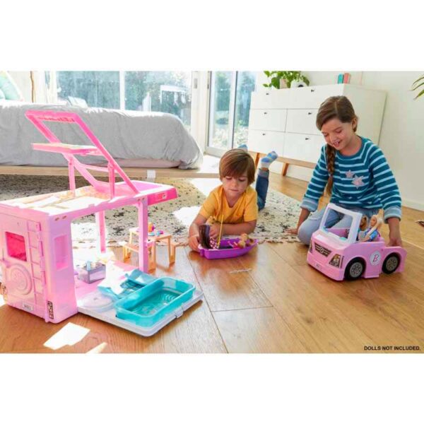 Barbie 3-in-1 Dream Camper & Accessories 60 Pieces boy and girl playing