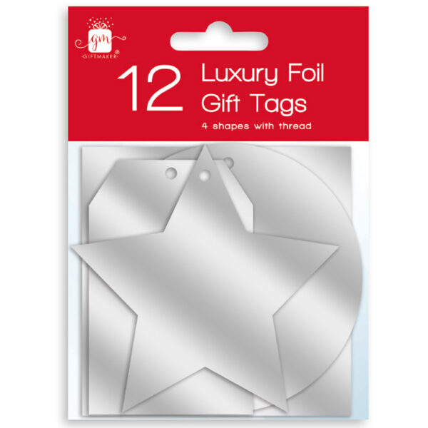 Gift Maker 12 Silver Luxury Foil Gift Tags