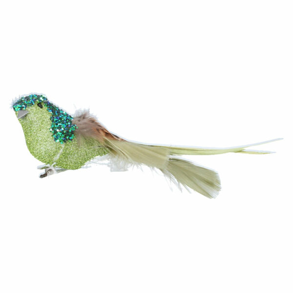 Gisela Graham Green Glitter & Feather Bird