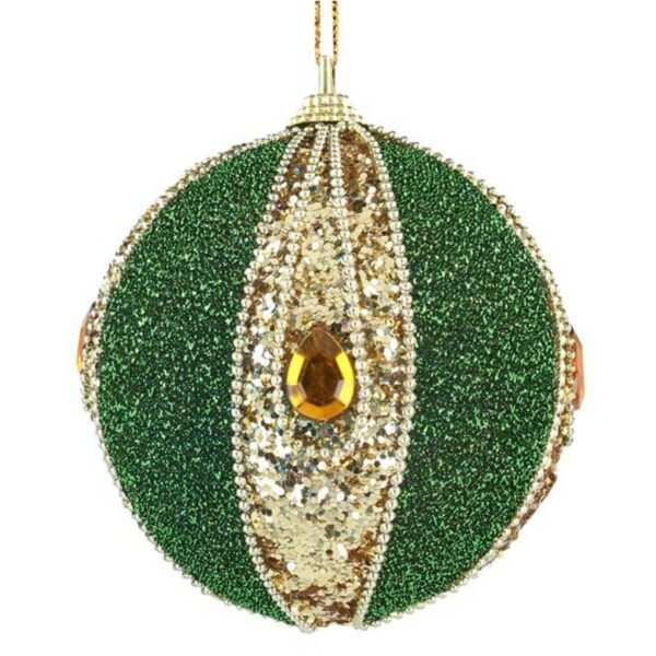 Gisela Graham Green & Gold Fabric Bauble with Jewels