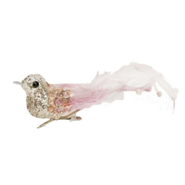 Gisela Graham Pink Glitter & Feather Bird
