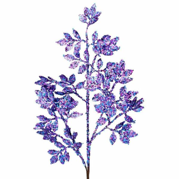 Gisela Graham Purple Glitter Leaf Branch (70cm)