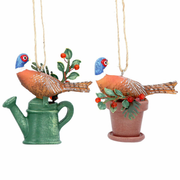 Gisela Graham Resin Pheasant on Watering Can or Flower Pot