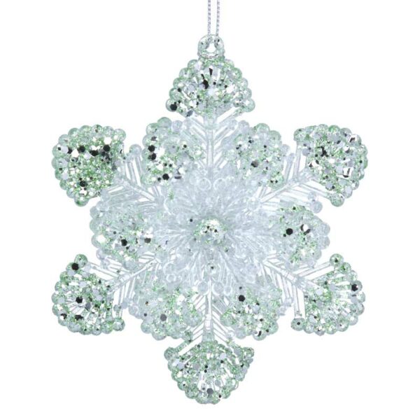Gisela Graham Acrylic Snowflake with Sage Green & Silver Glitter