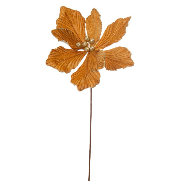 Festive Gold Velvet Magnolia Stem (40cm)
